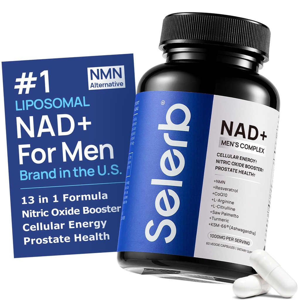NAD+ Ergänzungen für Männer – Nitric Oxid Prostate Health Supplements für Männer mit Resveratrol, CoQ10, L Citrulline und Lycopin für Anti-Aging, Stamina & Cellular Energy Support 60 Kapseln