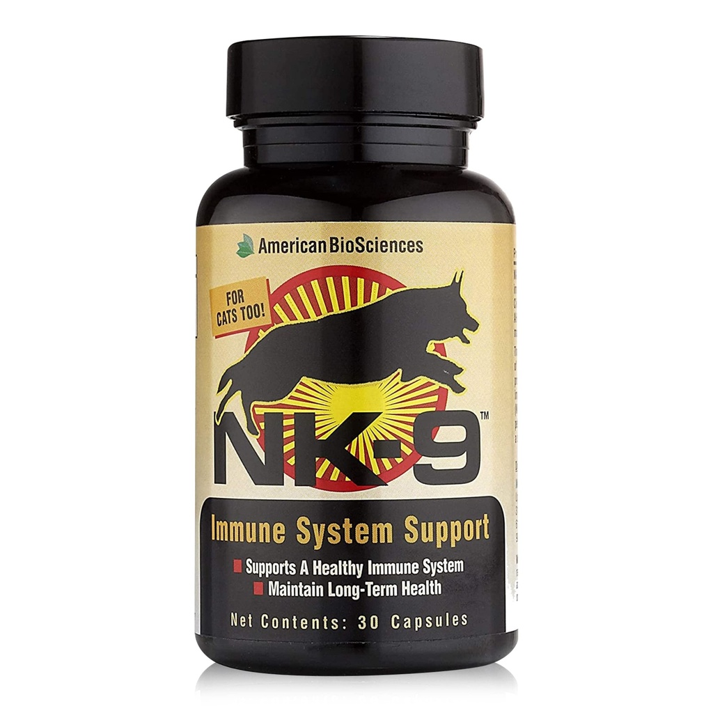 American BioSciences NK-9, AHCC-Ergänzung für Hunde & Katzen - Nahrungsergänzung zur Unterstützung des Immunsystems - Made for Pet's Immune Defenses - 30 Kapseln, 250mg/capsule