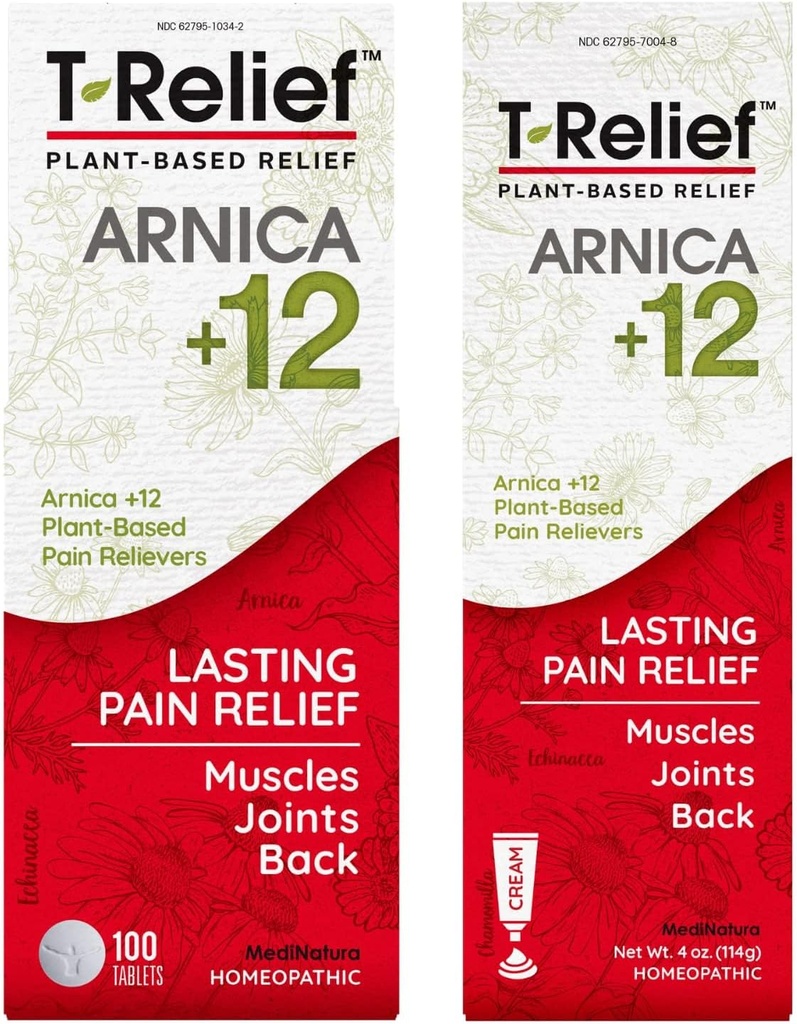 MediNatura T-Relief Arnica +12 naturelles analgésiques 100ct comprimés T-Relief naturel analgésique Arnica +12 4oz crème