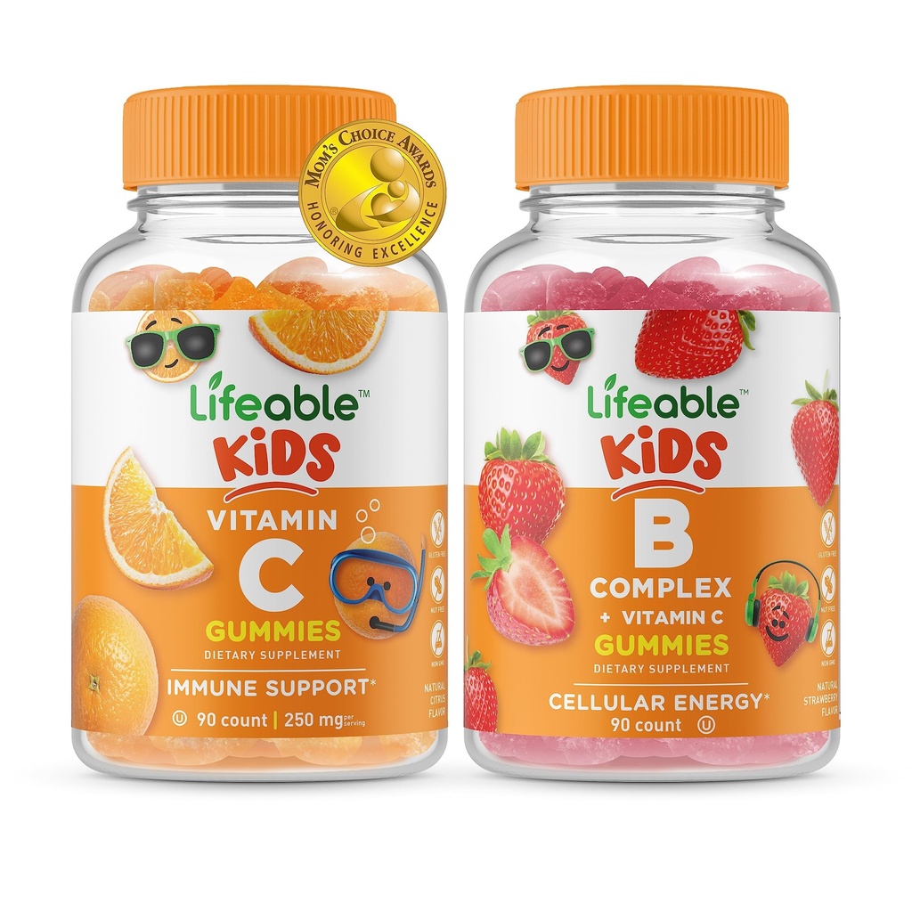 Lebensfähiges Vitamin C Kids + B Complex Kids, Gummie Bundle - Große Verkostung, Vitamin-Ergänzung, Glutenfrei, GMO frei, Kaugummi