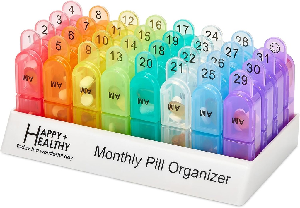Monthly Pill Organizer 2 Times a Day, 30 Day Pill Box AM PM, Morning and Night One Month Pill Box Organizer with Daily Removable 31 Day Pill Organizers and Organizing Tray