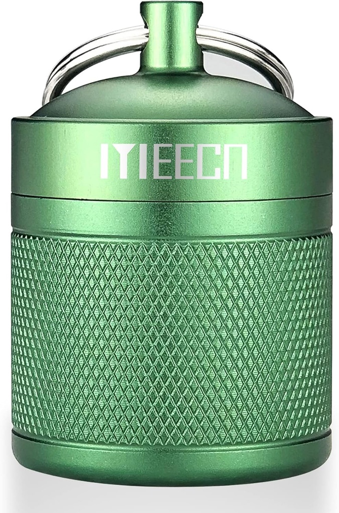 Porte-clés, Boîte, Aluminium, Conteneur étanche, Organisateur de pilules pour le camping de voyage en plein air, Taille: 1.6 x 1.6 x 2 en (vert)