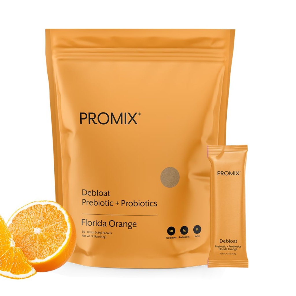 ProMix Nutrition Debloat Prébiotiques et probiotiques avec Baobab - Riche en vitamine C, Bloating Relief, Immune Support - Orange - 30 portions (paquet de 30)