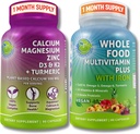 Vegan Whole Food Multivitamin with Iron + Plant-Based Calcium, Magnesium, Zinc, D3, K2 & Turmeric – Vegan Daily Support for Energy, Bone Health, Immunity & Overall Wellness Trio