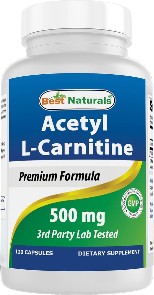 Best Naturals Acetyl L-Carnitin (ALCAR) 500mg, 120 Kapseln, 120 Portionen - Non-GMO und Glutenfrei, 1 Kapsel pro Servieren
