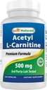 Best Naturals Acetyl L-Carnitin (ALCAR) 500mg, 120 Kapseln, 120 Portionen - Non-GMO und Glutenfrei, 1 Kapsel pro Servieren