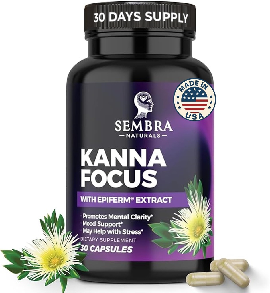 KANNAFOCUS - Natural Kanna Extract 50mg, Fermented Sceletium Tortuosum & Bioperine® - Fokus, Mood & Mental Wellness Support - Herbal Nootropic for Daily Clarity & Energy - 30 Kapseln