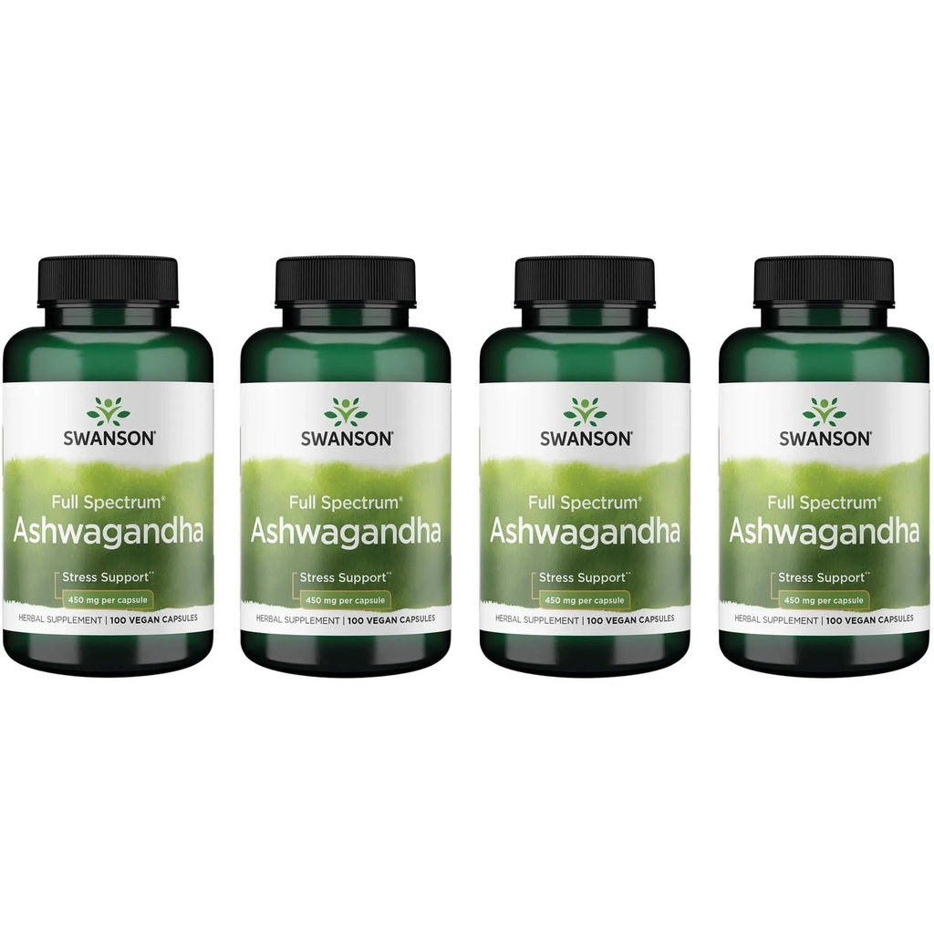 Swanson Ashwagandha Pulver-Ergänzung - mit Ashwagandha Wurzel zu fördern Stress Entlastung & Energie - Ayurvedische Ergänzung für natürliches Wellness (100 Kapseln, 450mg Jeder) 4 Packung