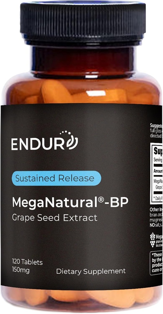 MegaNatural BP, Suppléments d'extrait de graines de raisin avec libération prolongée California Suppléments d'extrait de graines de raisin pour l'absorption optimisée et soutient l'énergie, 150 mg, 120 comprimés