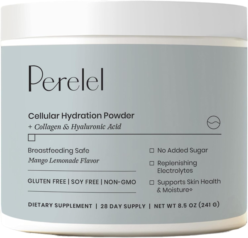 Perelel Hydration Powder, Electrolyte Supplement with Collagen & Hyaluronic Acid, Mango Lemonade Flavor, Soy & Gluten Free, Non GMO, No Added Sugar, 28 Servings