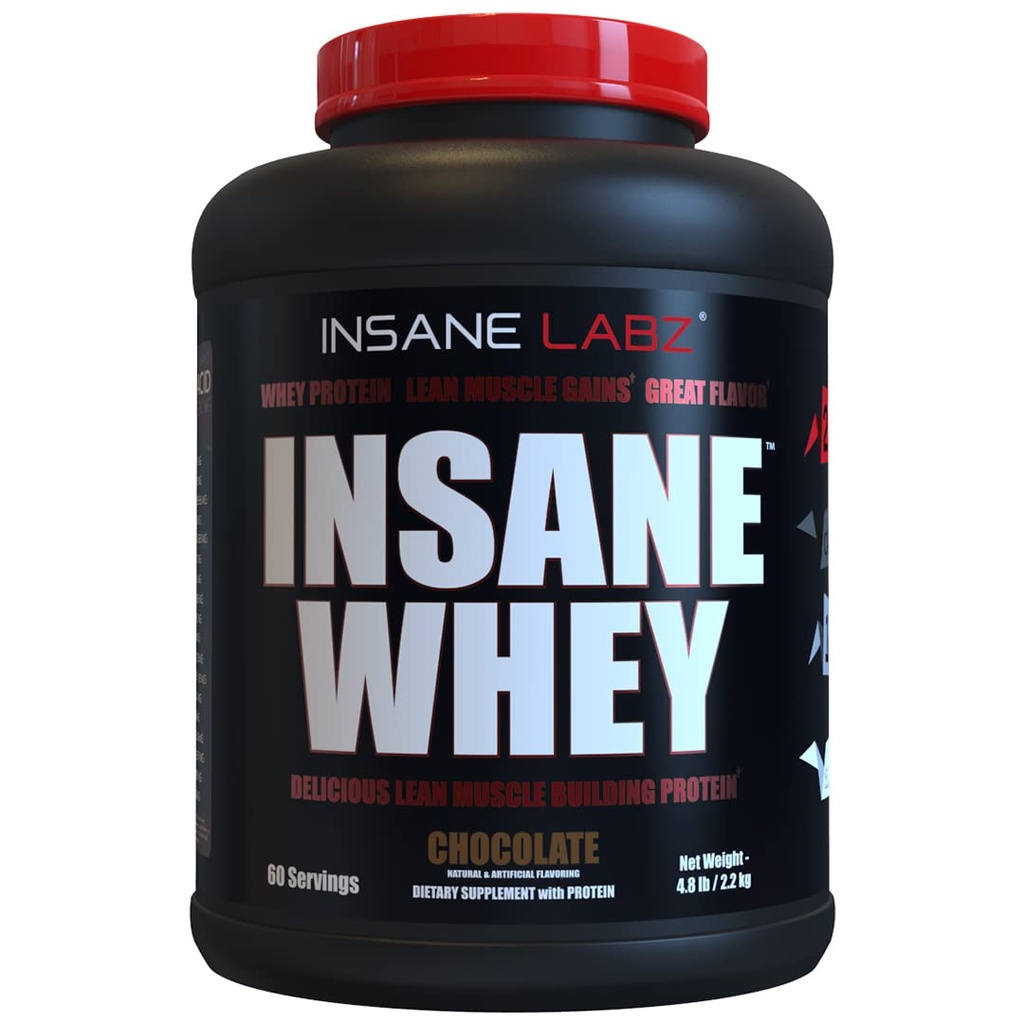 Insane Labz Insane Whey, 100% Muscle Building Whey Protein, Après l'entraînement, Profil BCAA Amino, Gainer de masse, Remplacement des repas, 5 livres, 60 Srvgs, (Chocolate)