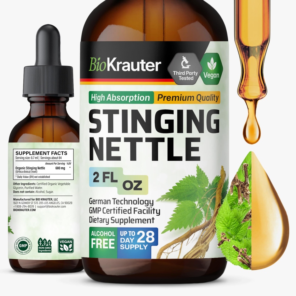 BIO KRAUTER Teinture de la nébuleuse - Extrait de racine de nébuleuse liquide - Supplément de soutien urinaire - Urtica Dioica Extrait naturel - Vegan, sucre et sans alcool gouttes 2 Fl.Oz.