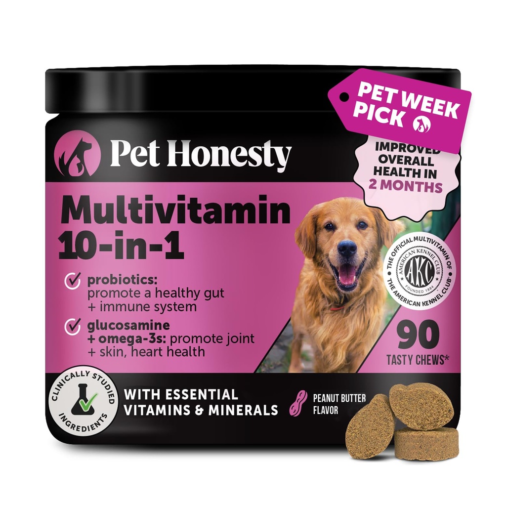 Multivitamin Hundezusatz, Glucosamin Chondroitin für Hunde, Probiotika, Omega Fish Oil, Hundezusätze & Vitamine, Vitamine für Haut und Mantel Allergien, (Peanut Butter 90 ct)