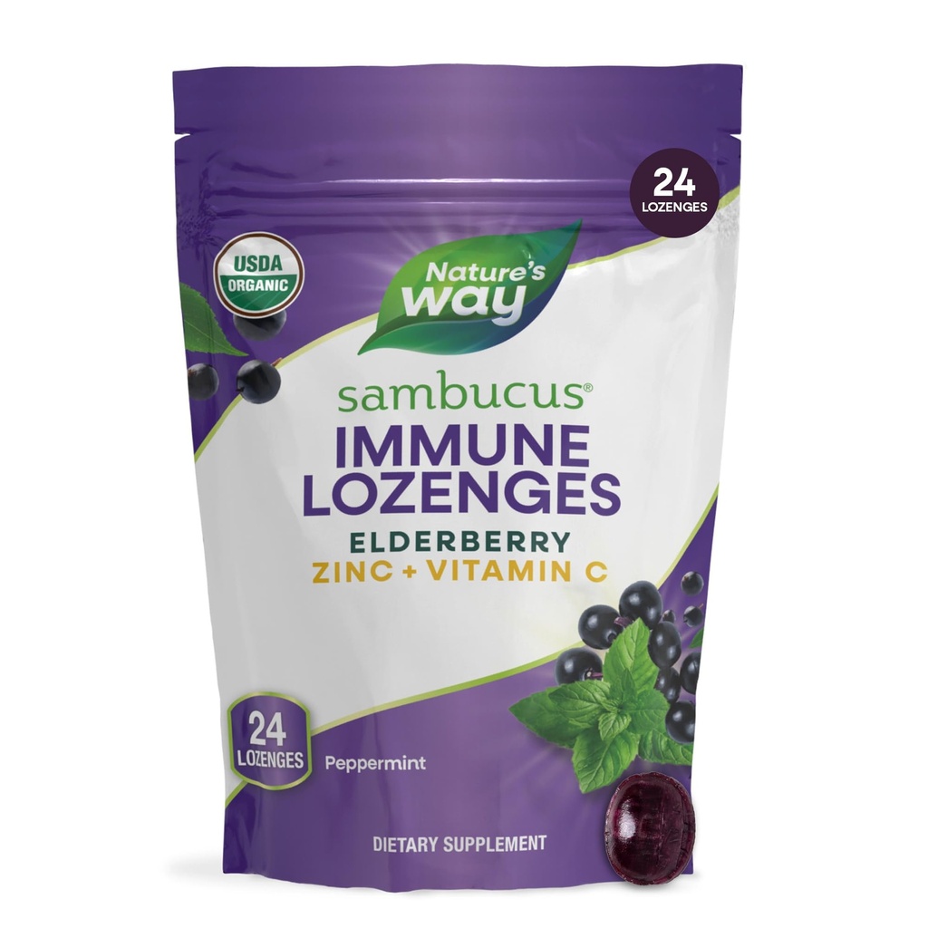 Naturweg Sambucus Zinc Lozenges mit Elderberry und Vitamin C, Pfefferminz Flavored, 24 Lozenges
