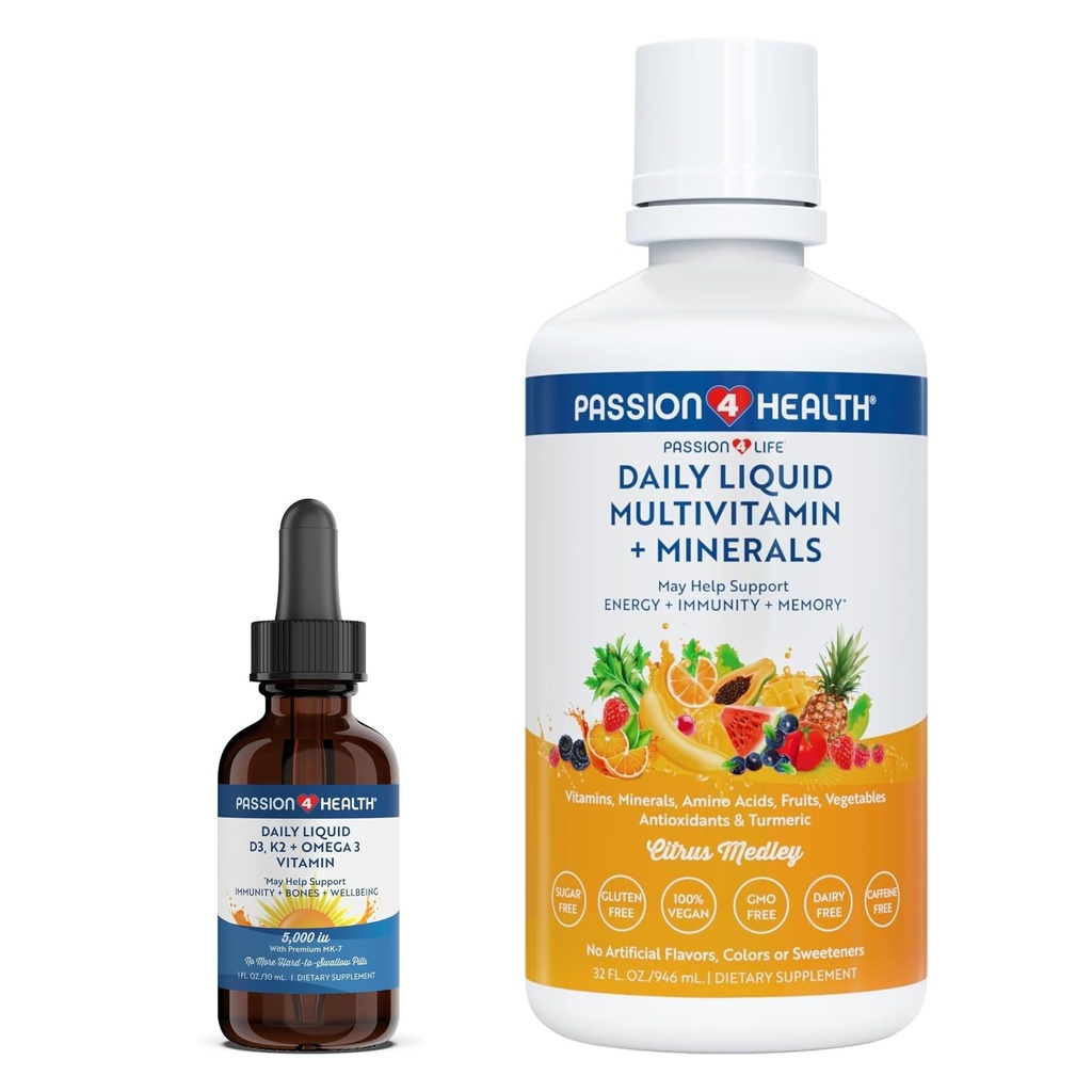 Passion 4 Multivitamine liquide de vie plus liquide organique D3K2 Oméga 3