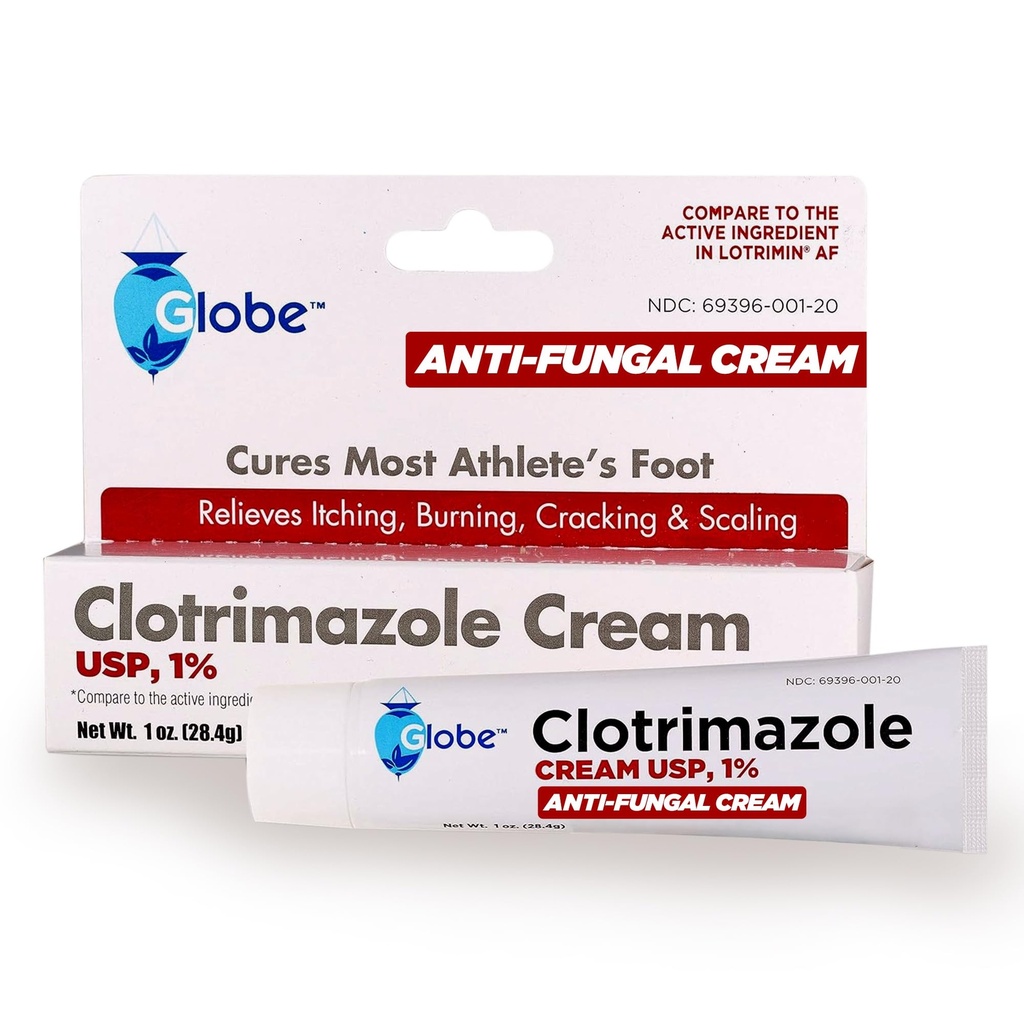 Globe Clotrimazol Antifungal Creme 1% USP (1 Unze), Anti Fungal Behandlung, lindert Juckreiz, Burning, Cracking und Scaling Associated Athletes Fuß, Jock Itch, Ringworm und mehr