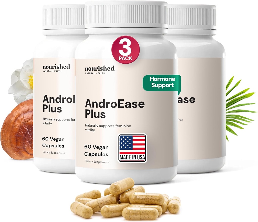Nourished AndroEase Plus - Supplément d'équilibre naturel pour les femmes - Formule végétalienne avec Zinc & Saw Palmetto - 180 capsules pour le bien-être quotidien et la vitalité - Fabriqué aux États-Unis