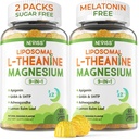 Liposomal L-Theanine 200mg Magnesium Glycinate 400mg Gummies with GABA, 5HTP, Apigenin, Vitamin B6 & D3, Ashwagandha, Lemon Balm Leaf, Melatonin Free Sleep Chewable for Relax Mood & Muscle, 2 Packs