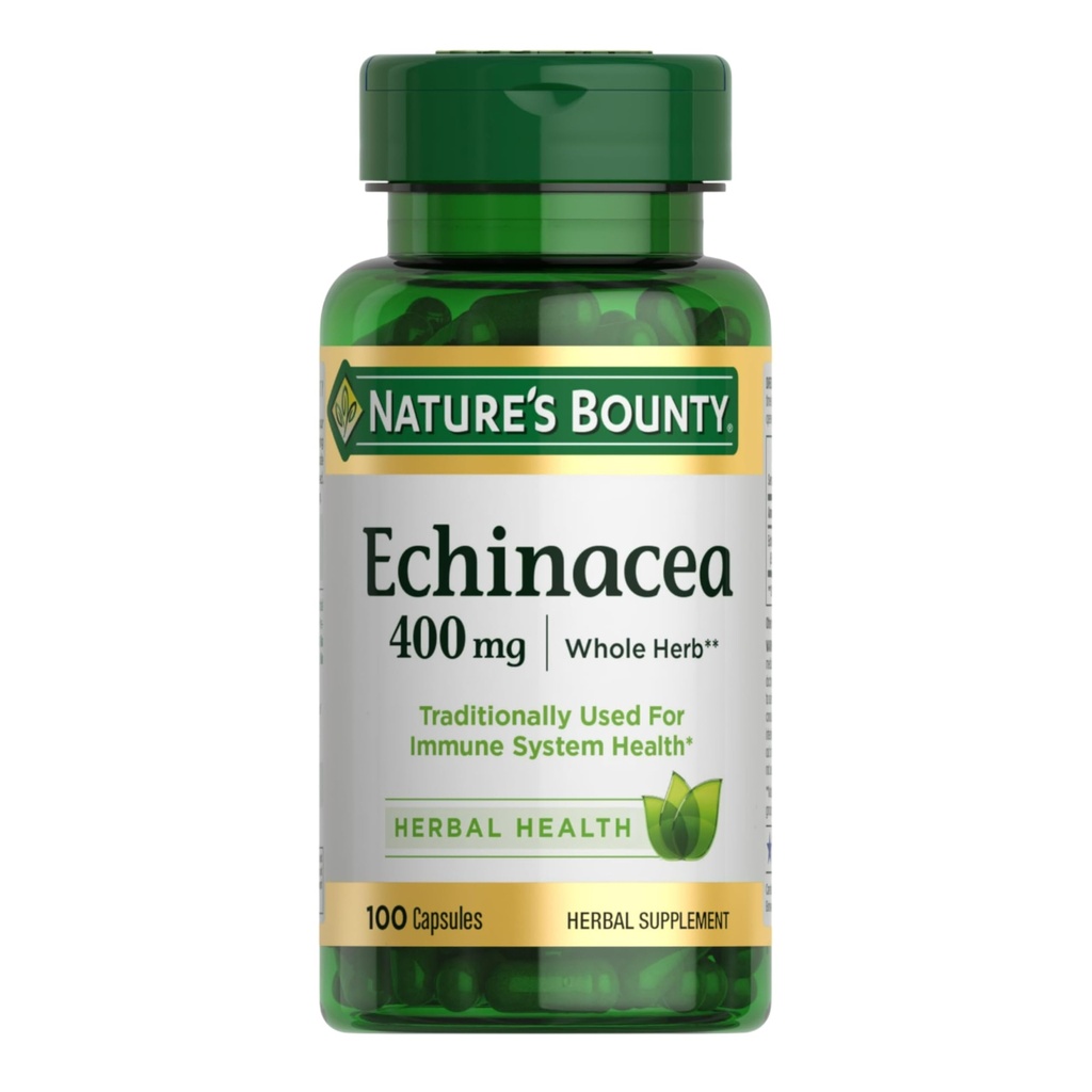 Nature's Bounty Echinacea, Kräuterergänzung, Unterstützt Immungesundheit, 400mg, 100 Kapseln