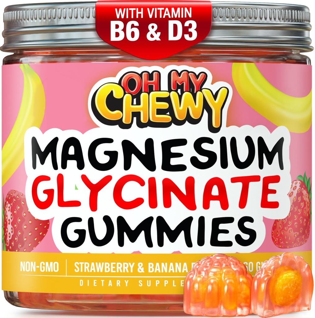 Center-Filled Magnesium Glycinate Gummis 400MG - Hohe Absorption für Kinder, Jugendliche & Erwachsene - Zuschlag für Schlaf, Beruhigung und Muskelentspannung mit B6 & D3 - Glutenfrei & Vegan freundlich - 60 Zähler
