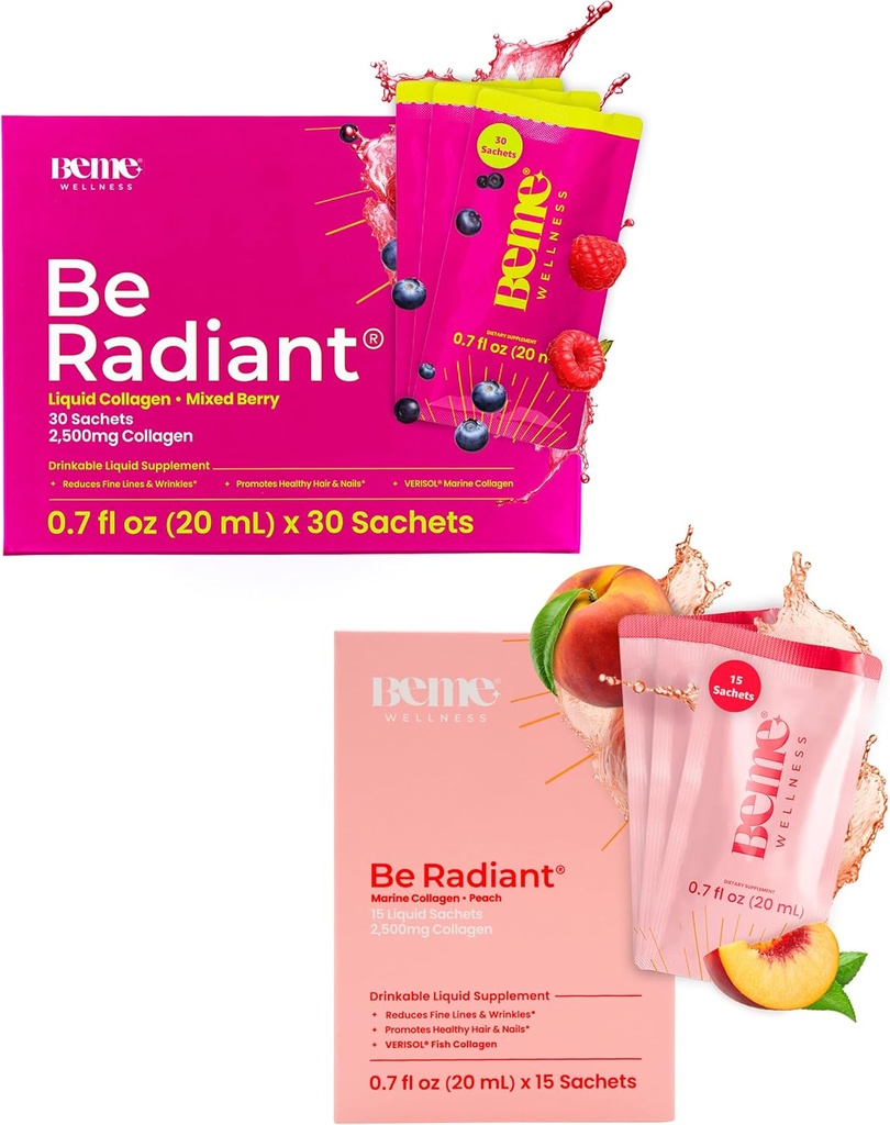 BeMe BeRadiant Peach & Berry Bundle - Flüssige Collagen Getränke Beilagen