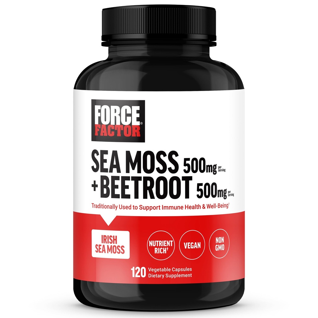 FORCE FACTOR Irish Sea Moss + Beet Root Supplement zur Unterstützung Immunität, Zirkulation, Natürliche Energie, Herzgesundheit, mit Antioxidantien, Non-GMO, Vegan-Friendly, Soja-Free, 120 Gemüsekapseln