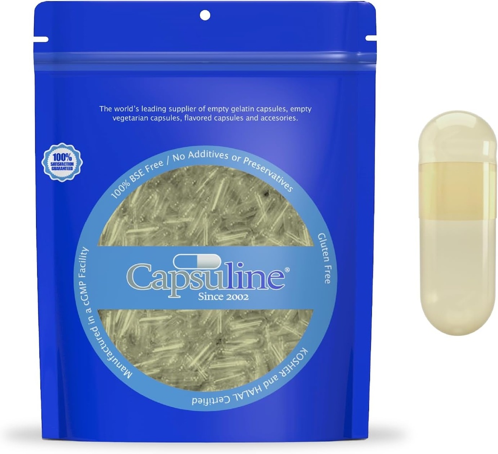 Capsuline Safflower Farbe Größe 00 Leere Vegan Kapseln gelb/gelb - 1000 Zähler - Vegetarische leere Pillen Kapseln - DIY Gemüse Kapsel Füllung - Veggie Pillen Kapseln - Kosher und Halal Certified