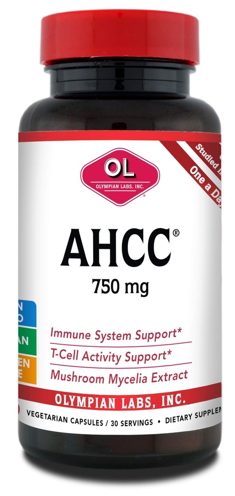 Olympian Labs Premium AHCC Supplement 750mg AHCC pro Kapsel – unterstützt Immungesundheit, Leberfunktion und natürliche Killer-Zellaktivität- 30 Kapseln