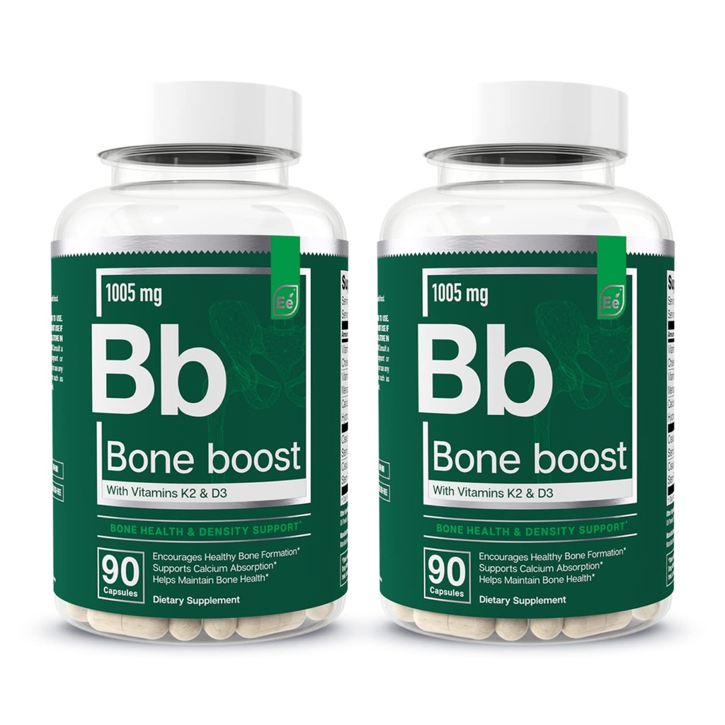 Eléments essentiels Bone Boost Bone Health Supplement - Bone Support et supplément de calcium avec vitamine D 3, K2, Cissus Quadrangularis pour os - 180 capsules (60 jours d'approvisionnement) (2-pack)