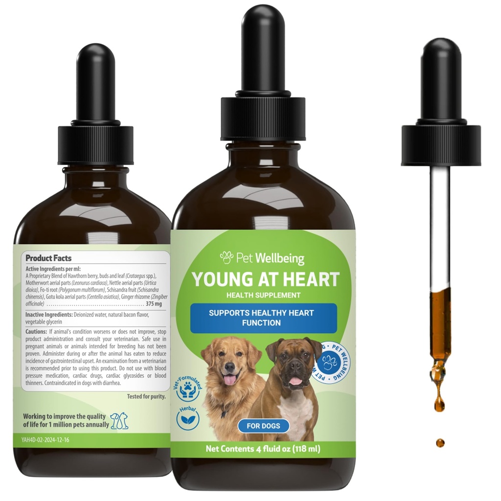Bien-être des animaux Jeune au coeur pour chiens - Santé cardiaque, système circulatoire et cardiovasculaire, Hawthorn, Motherwort, Schisandra - Supplément à base de plantes vétérinaires 4 fl oz (118 ml)