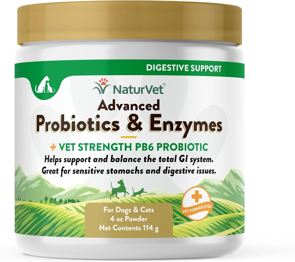 NaturVet – Fortgeschrittene Probiotika & Enzyme - Plus Vet Strength PB6 Probiotic | Unterstützt und Balancen Haustiere mit empfindlichen Stomachs & Digestive Issues | für Hunde & Katzen (4 oz)
