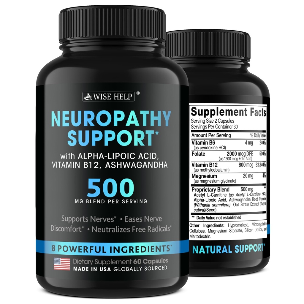 Neuropathy Support Natural Nerve Discomfort Relief - Made in USA - Nerve Antioxidant für Trigeminal Neuralgia, Diabetic & Peripheral Neuropathie - Hands, Neck, Füße & Zehen Behandlungsformel - 60 Caps