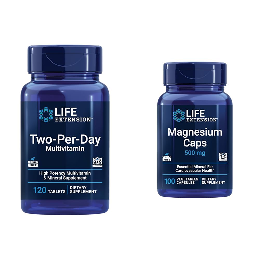 Prolongation de la durée de vie Deux fois par jour de haute puissance Multivitamine et supplément minéral et bouchons de magnésium, 500 mg, oxyde de magnésium, citrate, succinate
