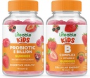 Probiotiques vivants 5 milliards d'enfants + B complexes enfants, bundle de gommes - Grande dégustation, supplément de vitamine, sans gluten, sans OGM, gomme à mâcher