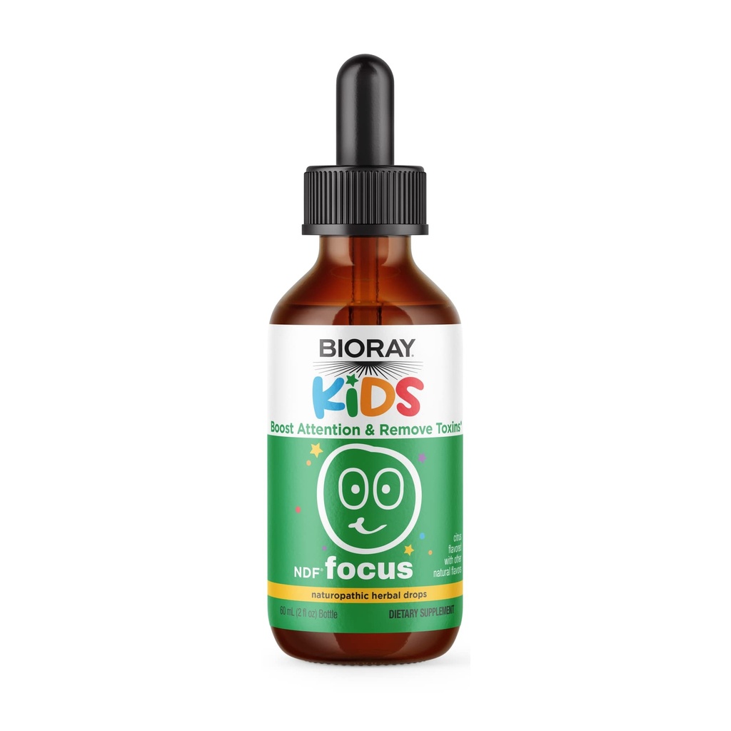 BIORAY Kids NDF Focus, Citrus - 2 fl oz - soutient la fonction cognitive, améliore la clarté et favorise des niveaux d'énergie stables - non OGM, végétarien, sans gluten - 1-2 mois d'approvisionnement