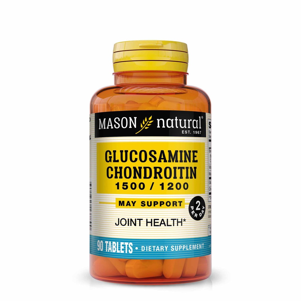 MASON NATURAL Glucosamin Chondroitin 1500/1200 2 pro Tag mit Vitamin C - Unterstützt Gelenkgesundheit, verbesserte Flexibilität und Mobilität*, 90 Kapseln