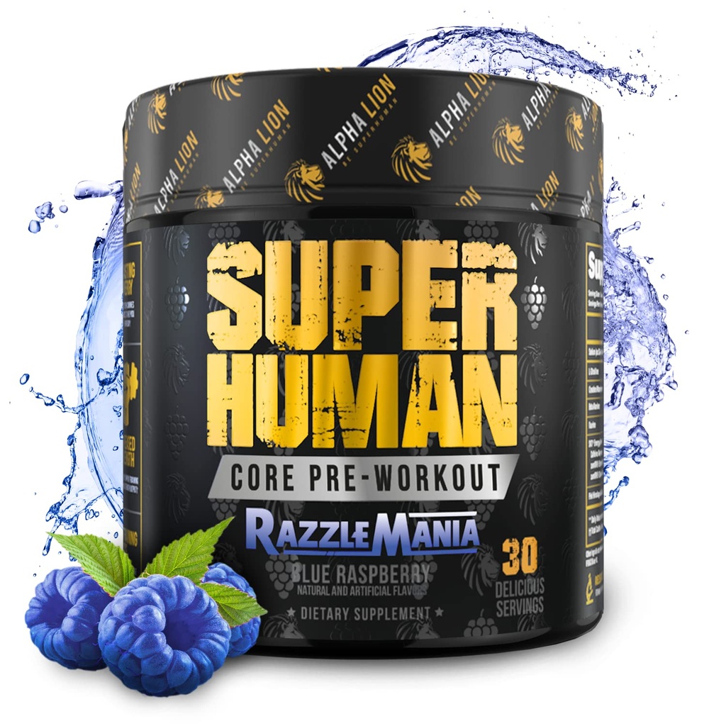 ALPHA LION Core Pre Workout w/Creatine for Performance, Beta Alanine für Muskel, Pulver, L-Citrulline für Pump & Tri-Source Koffein für nachhaltige Energie (30 Portionen, Blaue Himbeere Geschmack)