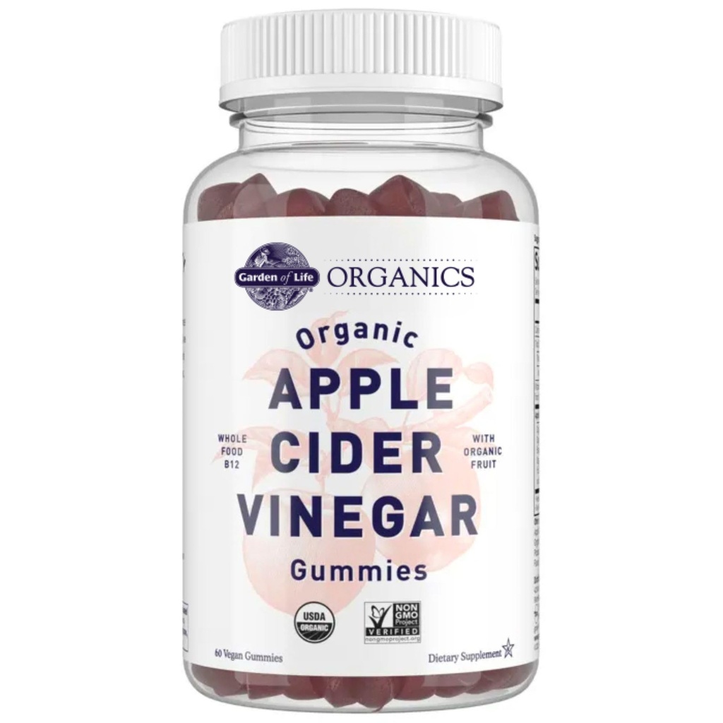 Jardin de la vie Gummées de vinaigre de cidre de pomme USDA Vitamines Gummy de vinaigre de cidre de pomme biologiques faites avec mélange de fruits réels, vitamine B12 entière alimentaire - végétalien, sans gluten, non-OGM, kasher - 60 Gummie
