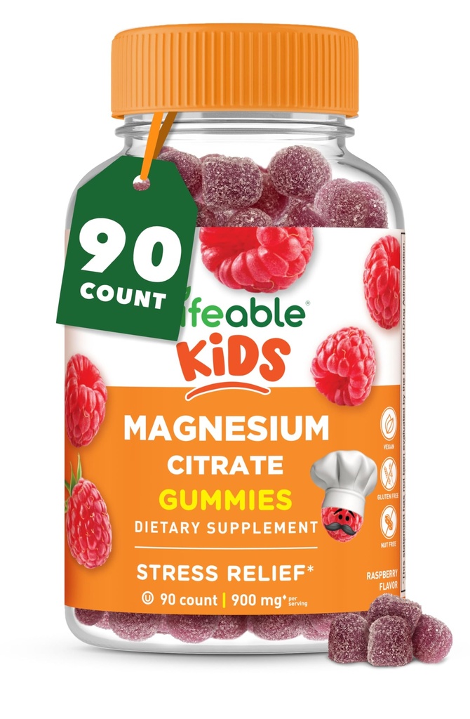 Lebensfähige Magnesium-Gummi für Kinder | 900mg Magnesium Citrat | Große Verkostung Kinder Magnesium-Ergänzung | Glutenfreie Muskelunterstützung und Stress Relief Kaubare | 90 Gummis