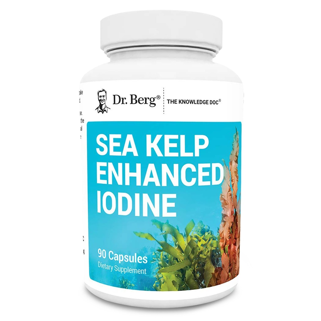 Dr. Berg Sea Kelp Enhanced Iodine - 200 mcg Premium Iodine - Seaweed Blend Inklusive Klamath Blue-Green Algae & Sea Kelp - 90 Kapseln