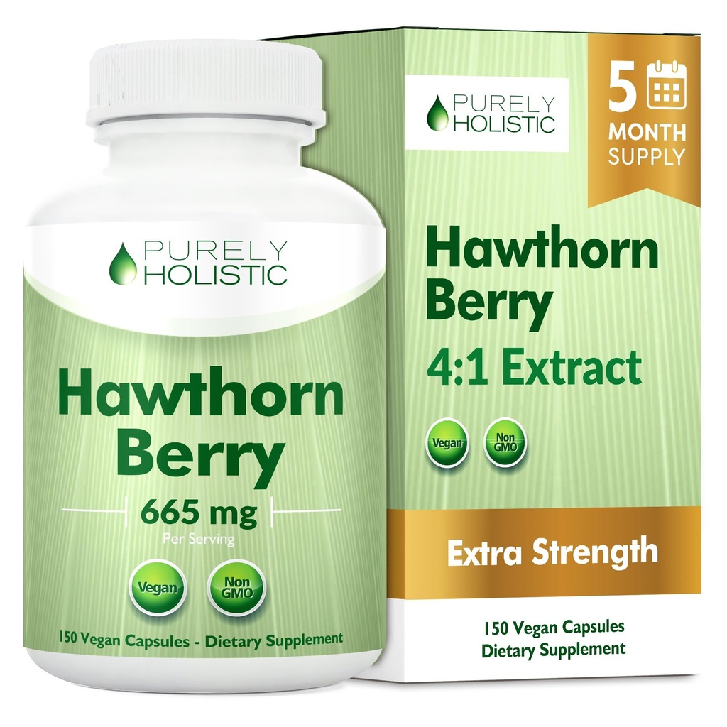Rein ganzheitliche Hawthorn Berry - 150 Vegan Kapseln - 5 Monate Versorgung - Hohe Festigkeit 4:1 Extrakt - Non-GMO Hawthorne Ergänzung - Unterstützt Herz-Kreislauf- & Verdauungsstörungen
