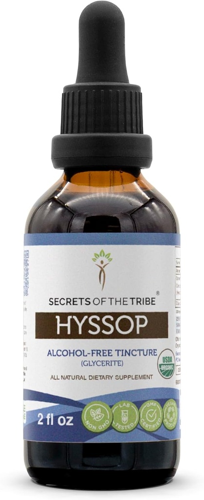 Hyssop USDA Organic | Alkoholfreier Extrakt, hochwirksame Kräutertropfen | Hergestellt aus 100% zertifiziertem Bio-Hyssop (Hyssopus officinalis) getrocknetem Kräuter (2 oz)