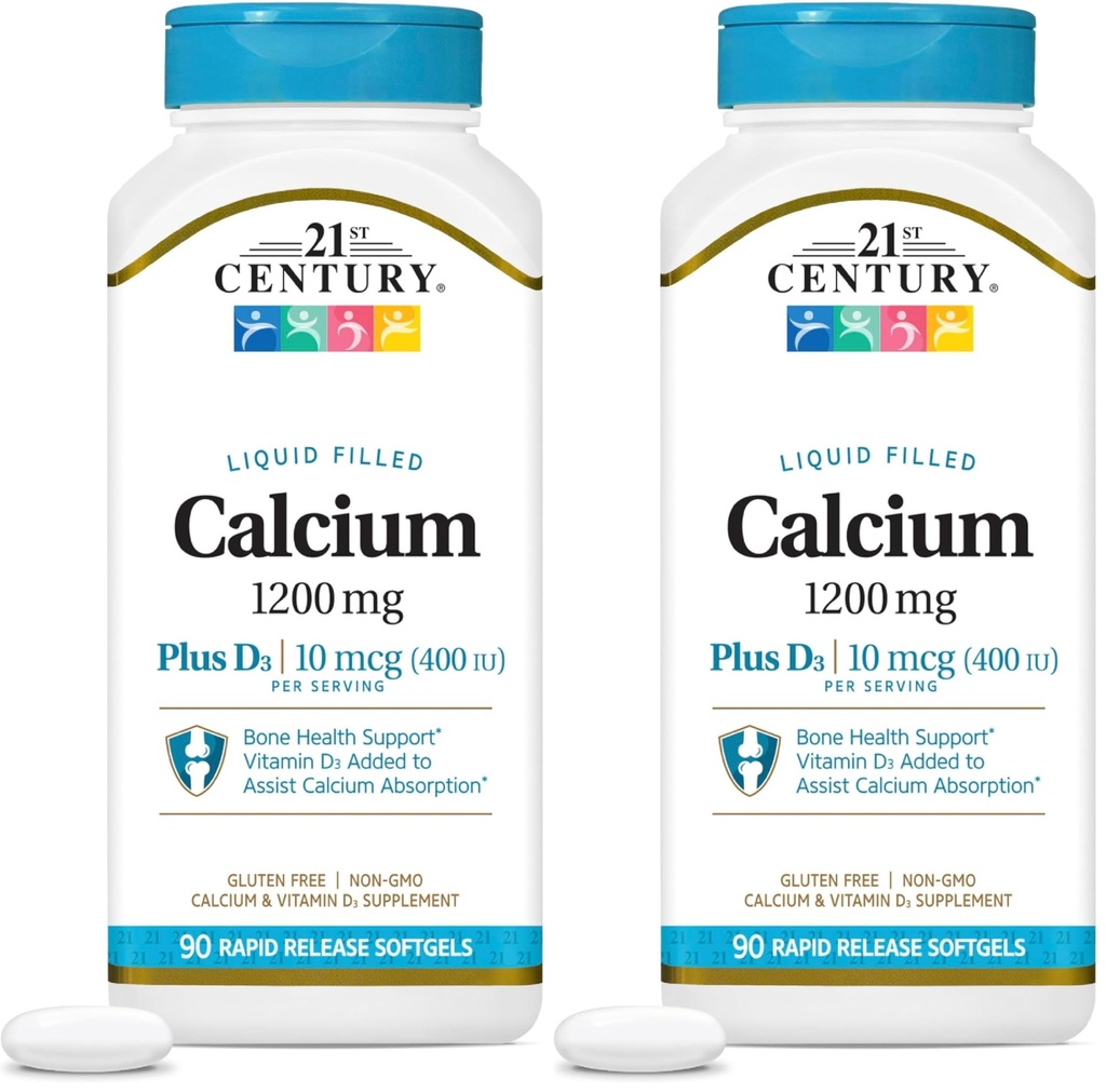 21st Century Calcium Plus D3 Flüssigkeit gefülltes Softgel, 1200 mg, 90 Count (Pack von 2)