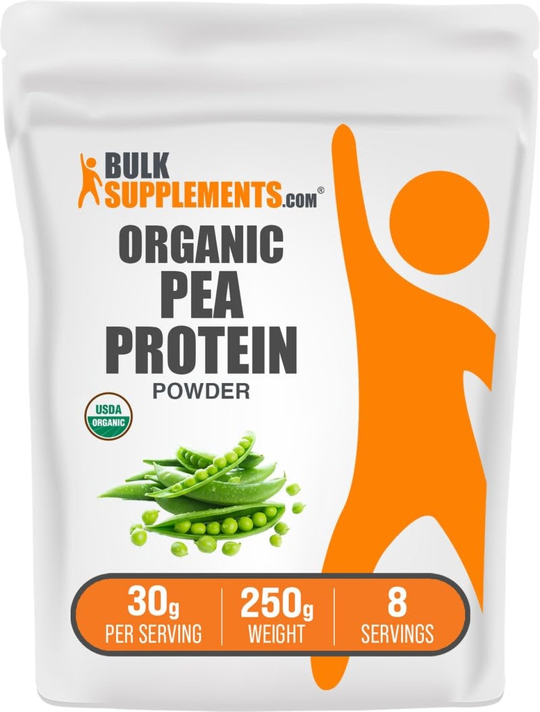 BulkSupplements.com Organic Pea Protein Powder - Plant Based & Vegan Protein Powder - Unflavored & Gluten Free, 30g per Serving, 250g (8.8 oz) (Pack of 1)