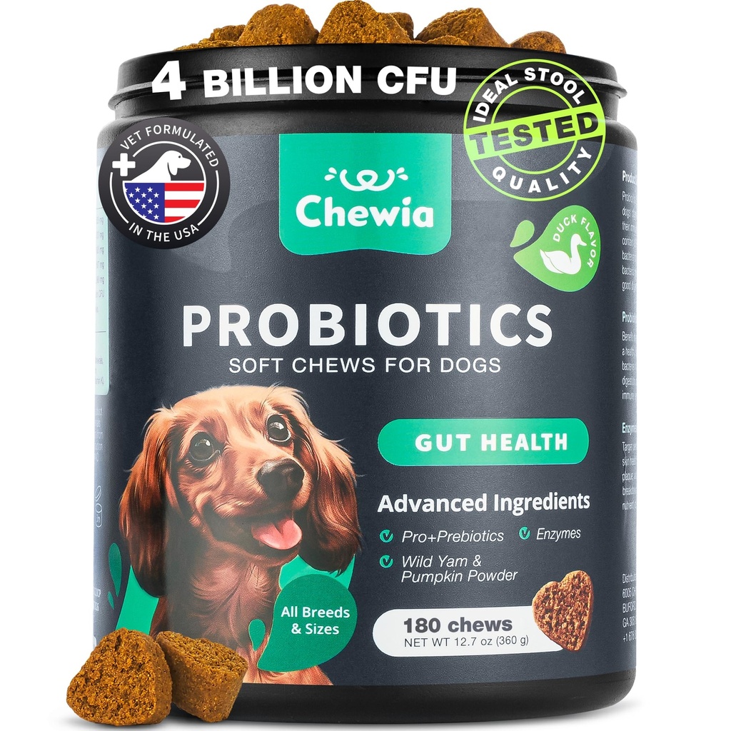 Probiotika für Hunde Gut Gesundheit, Verdauung, Immunität, Hefe Balance, juckende Haut, Allergien Unterstützung - Hund Probiotische Kauen mit Verdauungsenzymen für Gut Flora- Weiche Bäume mit Kürbis und Hefepulver