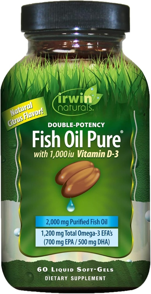 Double-Potency Fish Oil Pure von Irwin Naturals, Citrus Flavor mit Vitamin D-3, 60 Liquid Soft-Gels
