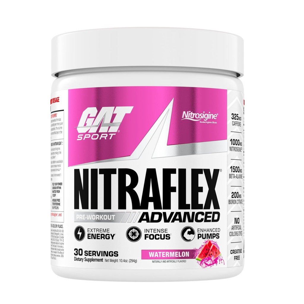 GAT SPORT Nitraflex Poudre pré-entraînement avancée, augmente le débit sanguin, stimule la force et l'énergie, améliore la performance de l'exercice, sans créatine (Watermelon, 30 portions)