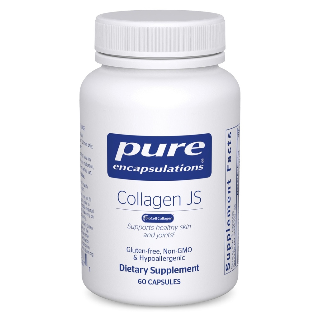 Encapsulations pures Collagène JS - Santé de la peau et des articulations* - 1 000 mg Collagène hydrolysé de biocellules - Sans gluten et sans OGM - 60 capsules