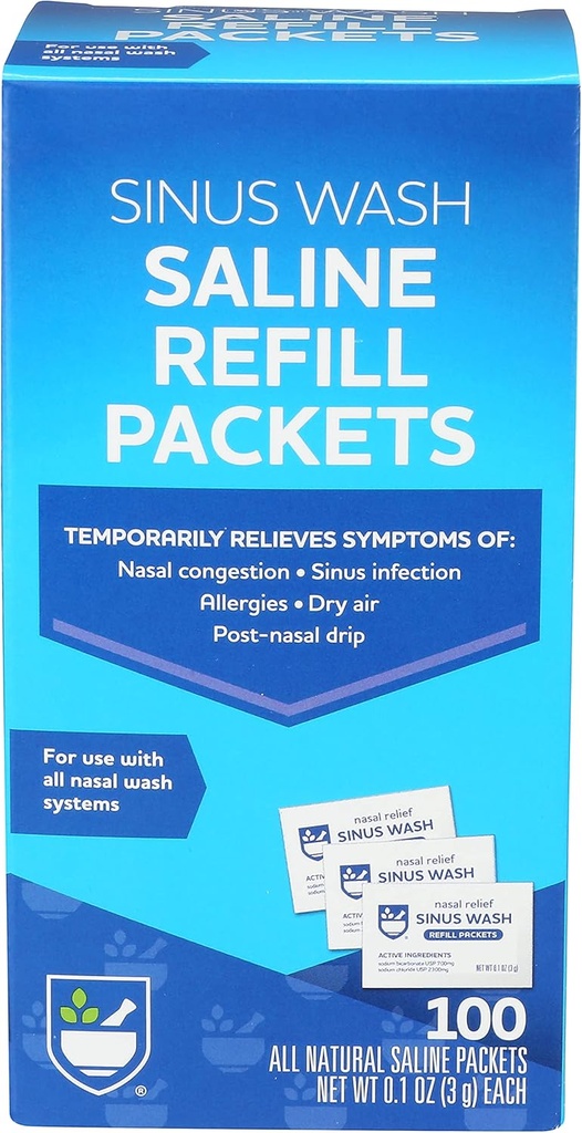 Rite Aid Sinus Wash Refill Kit, Individuell Wrapped Saline Packets - 100 Count | Nasal/Allergy Relief Saline Lösung für Neti Pots | Nasal Rinse