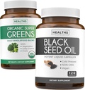Super Greens & Black Seed (2 mois d'approvisionnement) Greens Oil Synergy Bundle of Organic Super Greens Poudre - Superfood complet (120 capsules) & Black Seed Oil - Nigeilla Sativa pressée à froid (120 capsules)